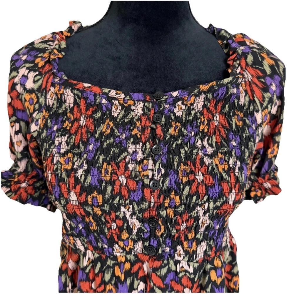 Beachlunchlounge Dress Womens S Floral Smocked Maxi Puff Sleeve Square Neck Boho - Picture 2 of 10